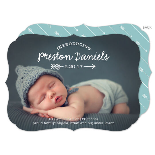 Lagoon and White Arrow Photo Birth Announcements